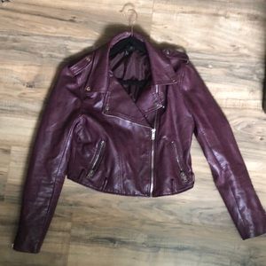 burgundy vegan leather crop jacket